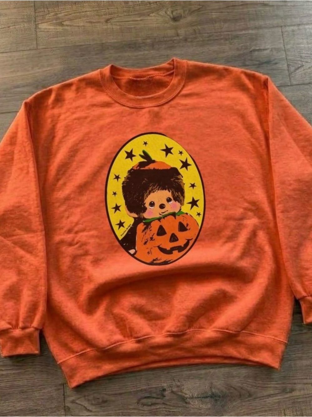 Gildan Orange Crewneck Sweatshirt with Halloween Pumpkin Graphic